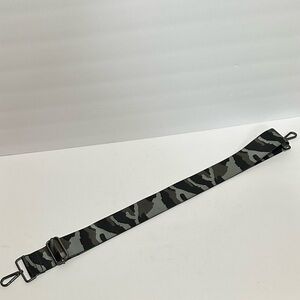 Ahdorned Crossbody strap black and grey camo print gunmetal-toned hardware. NWOT